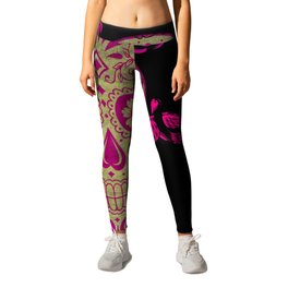 Sugar Skull Green and Pink Leggings | Gothicdesign, Sugarskulldecor, Gothic, Dayofthedead, Dayofdeaddecor, November1, Sugarskull, Skullart, Sugarskullart, Skulldesign 