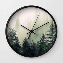 Foggy Pine Trees Wall Clock | Graphicdesign, Foggy, Forest, Digital Manipulation, Retro, Color, Green, Mist, Photo, Curated 