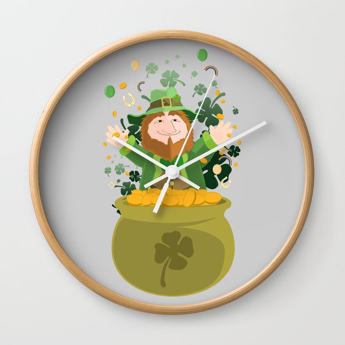Saint Patrick's Leprechaun Gold Wall Clock