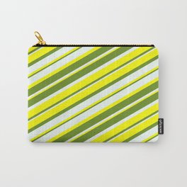 [ Thumbnail: Yellow, Green & Mint Cream Colored Lined Pattern Carry-All Pouch ]