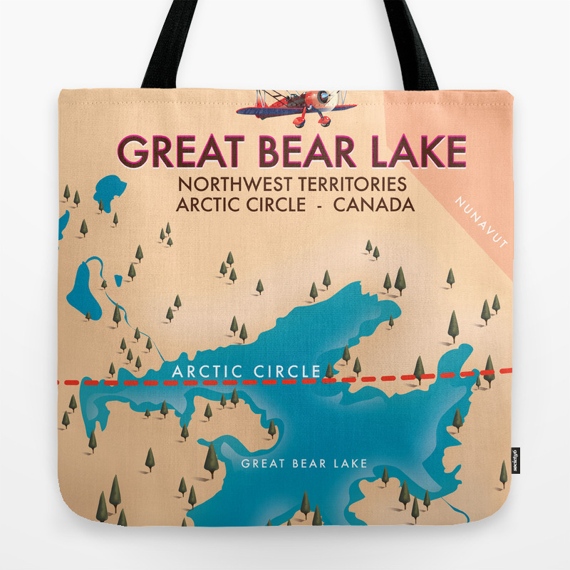 Great Bear Lake Canada Map Great Bear Lake, canada, map travel poster Tote Bag by 