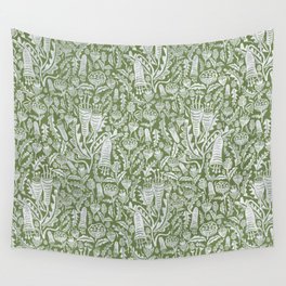 Green Folk Florals Wall Tapestry