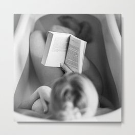 The Well-read Woman (reading in the bathtub) black and white photography Metal Print