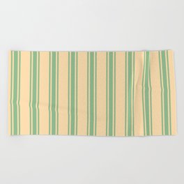 [ Thumbnail: Tan and Dark Sea Green Colored Lined Pattern Beach Towel ]