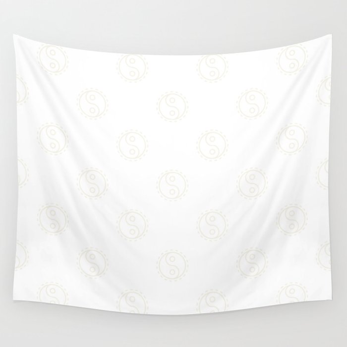 Cream Beige Yin Yang Symbol Pattern on White Wall Tapestry