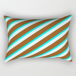 [ Thumbnail: Brown, Aqua & Light Cyan Colored Lined Pattern Rectangular Pillow ]