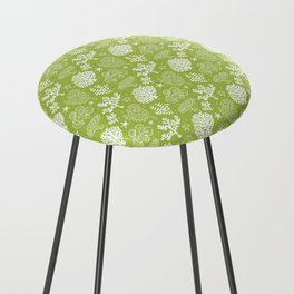Light Green And White Coral Silhouette Pattern Counter Stool