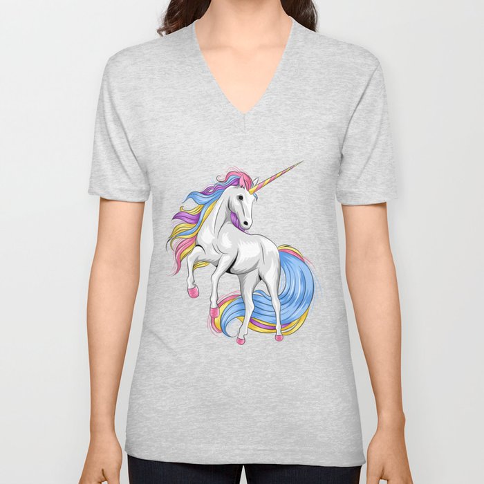 Rainbow Unicorn V Neck T Shirt