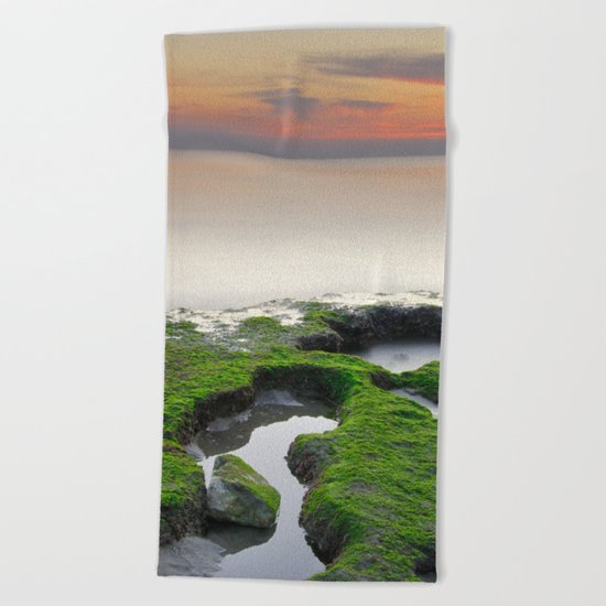 "Green, white and red beach" Beach Towel