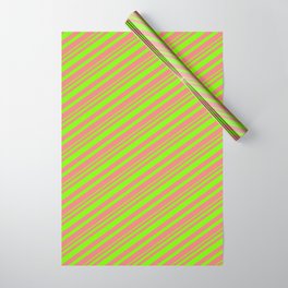 [ Thumbnail: Light Coral & Green Colored Striped Pattern Wrapping Paper ]
