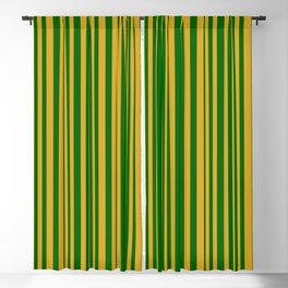 [ Thumbnail: Goldenrod and Dark Green Colored Stripes Pattern Blackout Curtain ]