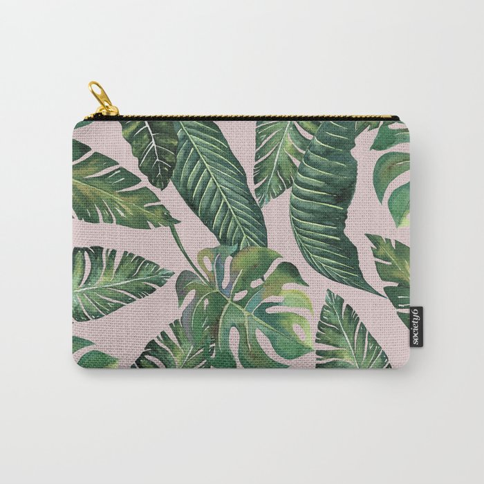 Jungle Leaves, Banana, Monstera Pink #society6 Carry-All Pouch