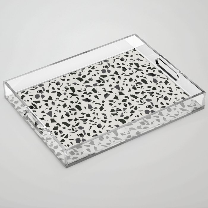 Black and white terrazzo flooring seamless pattern Acrylic Tray