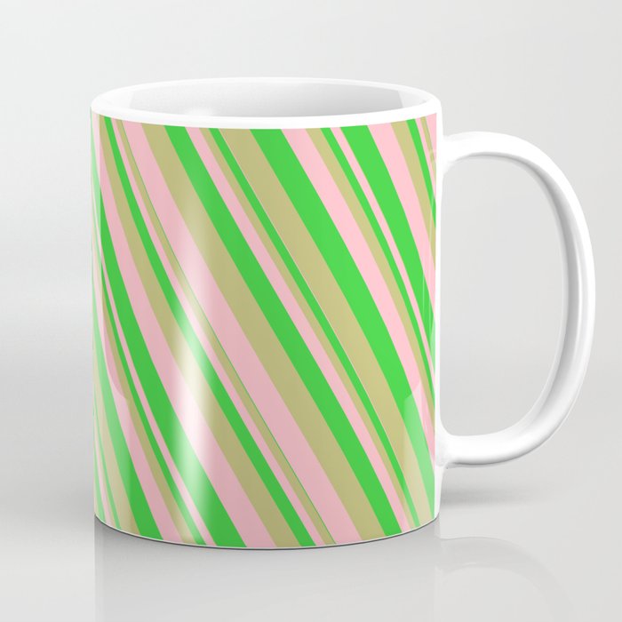 Dark Khaki, Light Pink & Lime Green Colored Lines/Stripes Pattern Coffee Mug