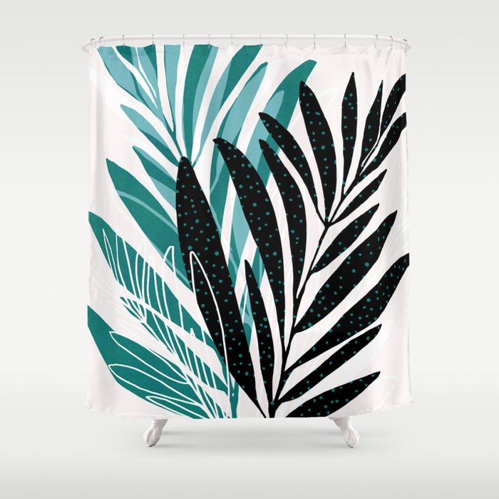 Teal Olive Branches Modern Botanical Shower Curtain