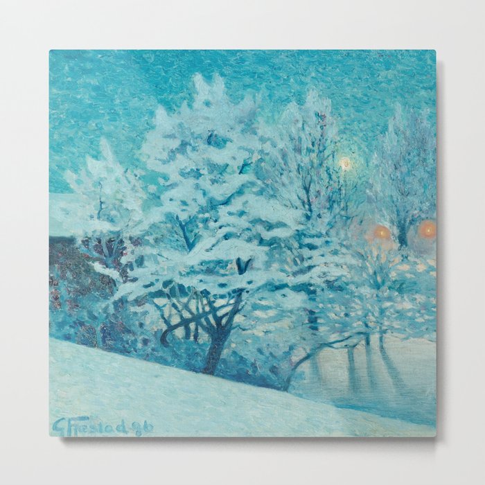 After the blizzard at dawn | winter frozen landscape painting | Gustaf Fjaestad Metal Print