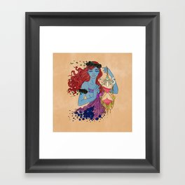 the woman in blue Framed Art Print
