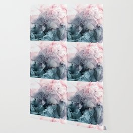 Blush and Payne's Grey Flowing Abstract Painting Wallpaper