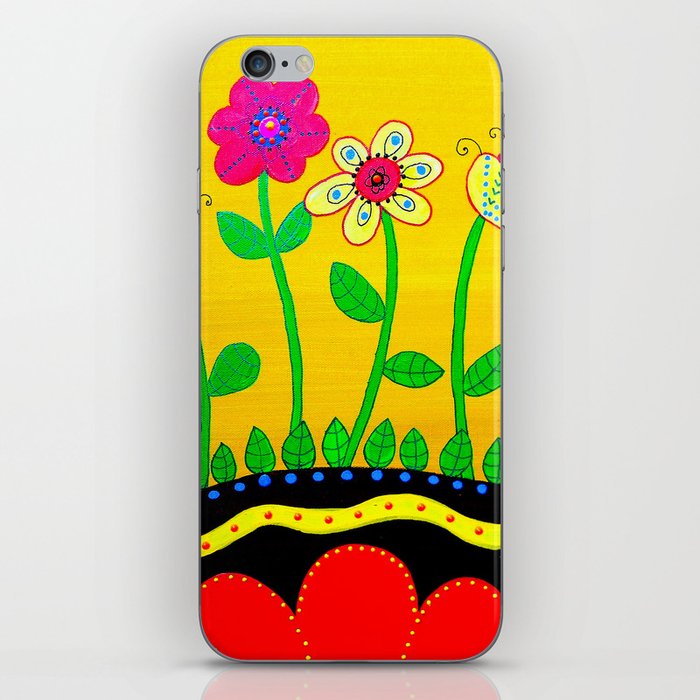 Mexican Folk Art Whimsical Flowers  Painting iPhone Skin