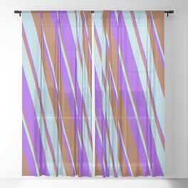 [ Thumbnail: Sienna, Light Blue & Purple Colored Lines/Stripes Pattern Sheer Curtain ]