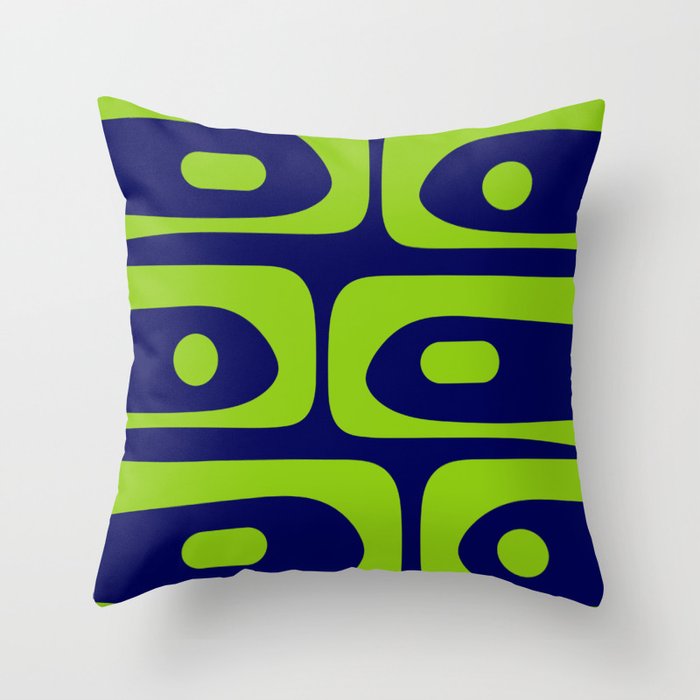 Mid Century Modern Piquet Abstract Pattern in Lime Green and Bright Navy Blue Throw Pillow