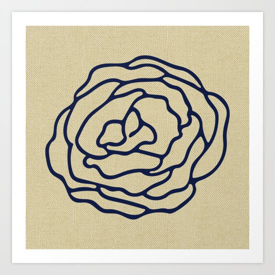 Rose Nautical Navy Blue on Linen Art Print