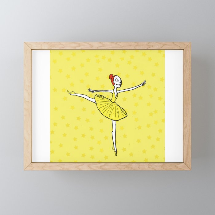 Ballet girl yellow arabesque Framed Mini Art Print