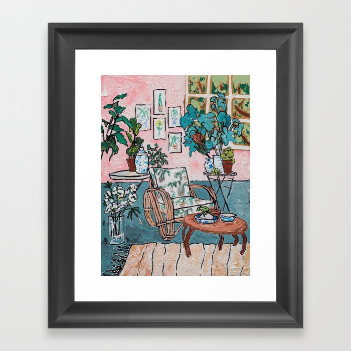 Rattan Chair in Jungle Room Framed Art Print