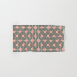 Atomic Age Retro 50s Starburst Pattern in Blush Pink and Gray-Green Hand & Bath Towel