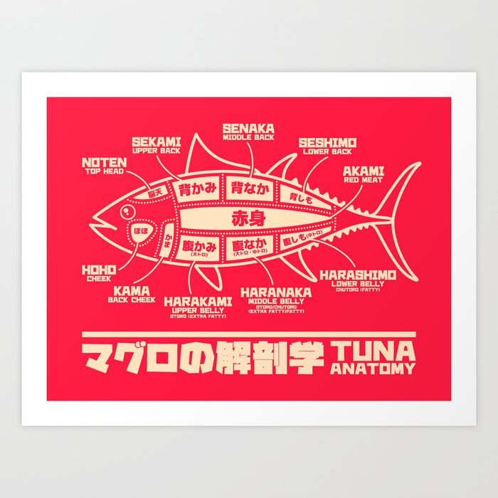 Tuna Anatomy Japanese Maguro Sushi - Red Art Print
