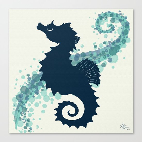 "Seahorse Silhouette" ` digital illustration by Amber Marine, (c) 2015 Canvas Print