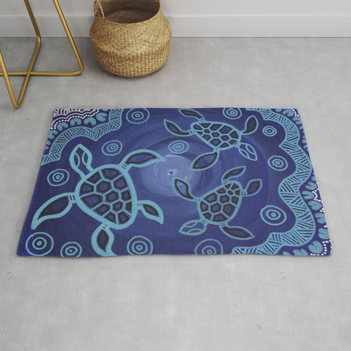 Authentic Aboriginal Art - 3 Sea Turtles Rug