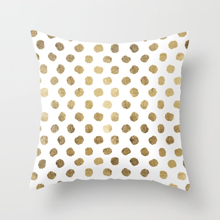 Luxurious faux gold leaf polka dots brushstrokes Throw Pillow