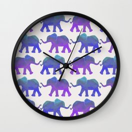 Follow The Leader - Painted Elephants in Royal Blue, Purple, & Mint Wall Clock