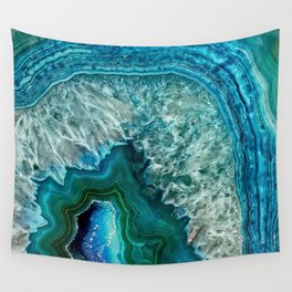 Aqua turquoise agate mineral gem stone Wall Tapestry