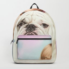 Cute girl and Bulldog pastel portrait Backpack