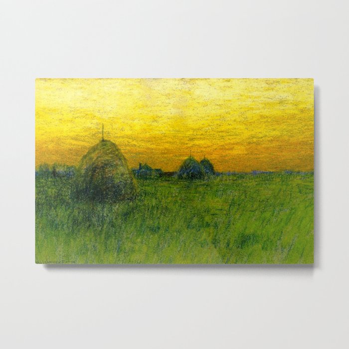 Haystacks amid a Golden Sunset landscape by Charles Warren Eaton Metal Print