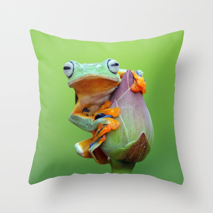 Green Tree Frog and Flower Bud - Animal / Wildlife / Nature / Minimal Photograph Throw Pillow and more