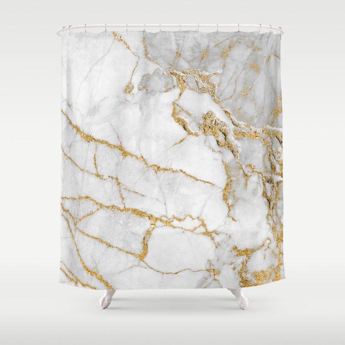 white marble Shower Curtain