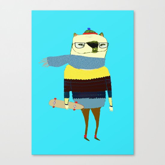 Bear Skateboarder, skateboarding print, skater Canvas Print