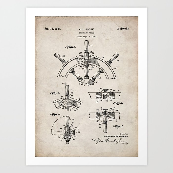 Ships Wheel Patent - Boat Wheel Art - Antique Art Print