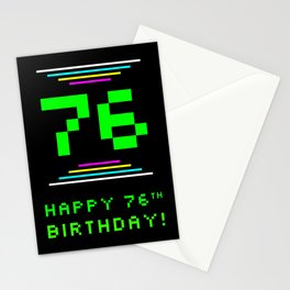 [ Thumbnail: 76th Birthday - Nerdy Geeky Pixelated 8-Bit Computing Graphics Inspired Look Stationery Cards ]