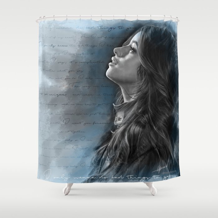 Camila Digital Painting With Bad Things Lyrics Shower Curtain By