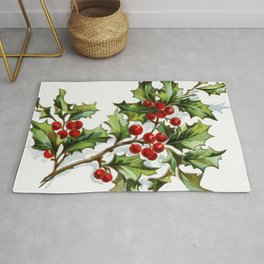 Holly Berries 001 by JAMFoto Rug | Graphicdesign, Ilex, Digital, Holidays, Vintage, Red, Green, Symbol, Berries, Christmas 