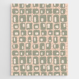 Funky Retro Squares Seamless Pattern Green, Peach and Cream Jigsaw Puzzle