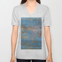 Blue Wood Grain V Neck T Shirt
