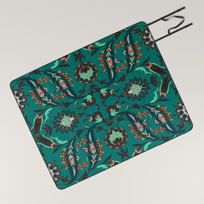 Green Floral Texture Background Picnic Blanket