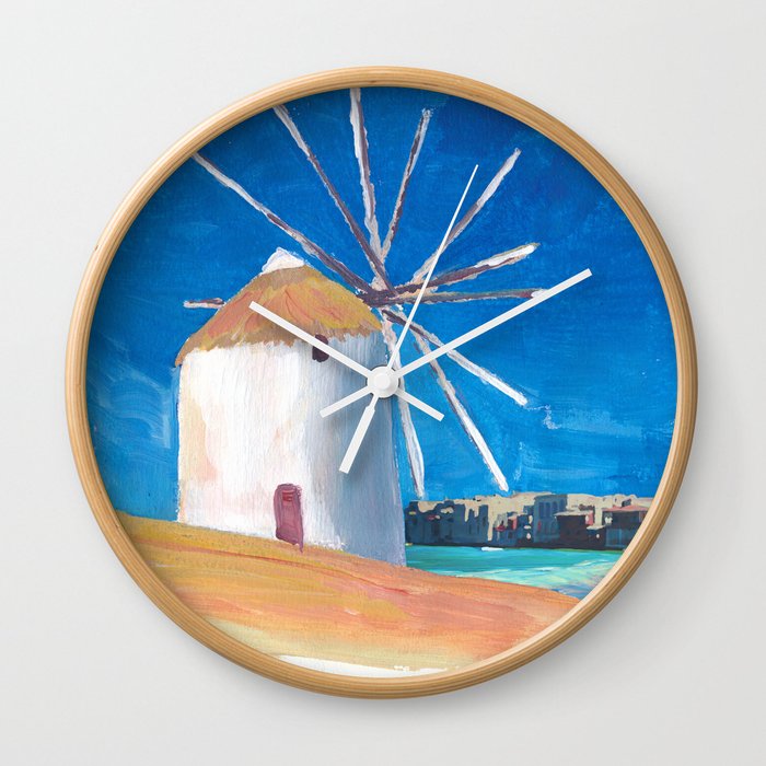 Mykonos Greece Windmill, Sea and Little Venice Wall Clock