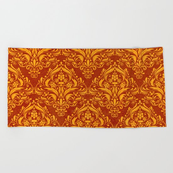 Halloween damask colors #2 Beach Towel
