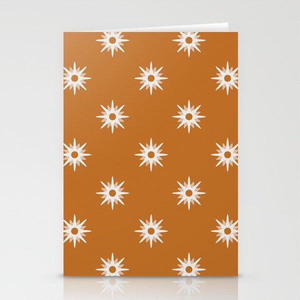 Mustard atomic mid century white stars pattern Stationery Cards